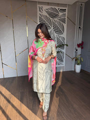 Pure muslin suit with muslin dupatta