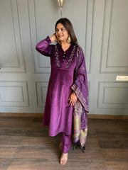 Corduroy velvet premium suit with handwork and banarasi dupatta (Sierra)
