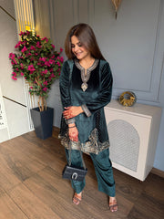 (Nanda) Formal embroidered velvet co-ord set