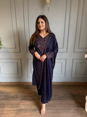 Beautiful woollen embroided shawl suit (Sita)