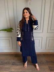 Acrylic wool side embroided woollen A line co-ord set (Shabnam)