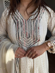 Crochet net laced anarkali suit
