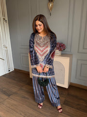 (Tara) Beautiful velvet embroidered co-ord set in farshi salwar