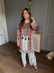 (Saba) Embroidered velvet co-ord set with farshi salwar