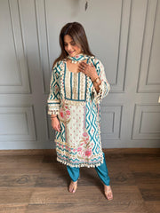 Pure cotton ikkat print suit with handwork and laces (Archi)