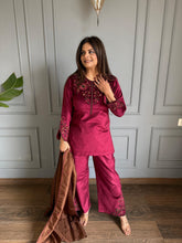 Corduroy velvet 3 piece embroidered shawl suit (Shinam)