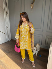 Pakistani style pure cotton embroidered suit with printed chiffon dupatta (Alina)