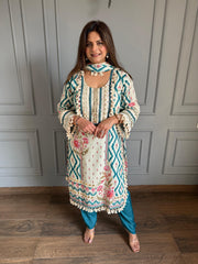 Pure cotton ikkat print suit with handwork and laces (Archi)