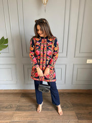 Woollen 3 piece kashmiri embroided short co-ord set (Amya)