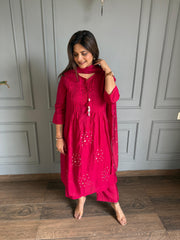 Beautiful semi formal mul chanderi suits with real mirror work (Sunanda)