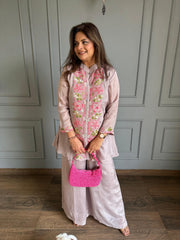 Pure chinnon embnroidered co-ord set with full lining (Hussain)