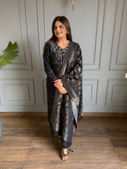 Knitted woollen embroided banarasi dupatta suit (Monaco)