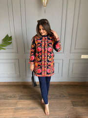 Woollen 3 piece kashmiri embroided short co-ord set (Amya)