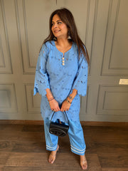 Cotton schiffli co-ord set with lining on shirt and salwar (Yalina)