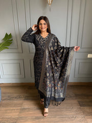 Knitted woollen embroided banarasi dupatta suit (Monaco)