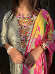 Pure muslin suit with muslin dupatta