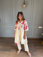 PURE COTTON HIBISCUSS EMBROIDED CO-ORD SET