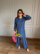 Farshi salwar cotton denim embroidered co-ord set (Sartaj)