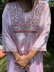 Handwork embroided muslin kaftan set (Barbie)