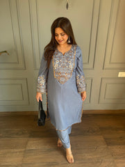 Denim lookalike embroidered co-ord set (Naima)