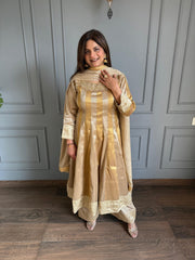 Pure tissue Kalidaar Anarkali formal suit with lining and full embroidered dupatta (Pharoah)