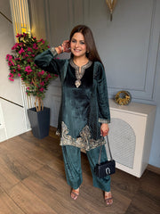 (Nanda) Formal embroidered velvet co-ord set