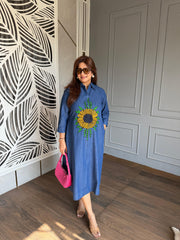 Embroidered cotton denim dress (Qira)