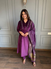 Corduroy velvet premium suit with handwork and banarasi dupatta (Sierra)