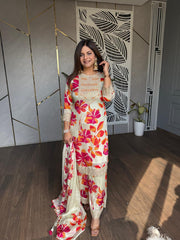 FLORAL MUSLIN GARARA SUIT WITH FULL MUSLIN DUPATTA