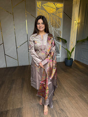 Corduroy velvet embroidered with banarasi dupatta suit (Indra)