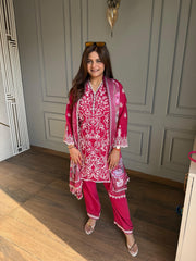 Pakistani style pure cotton embroidered suit with printed chiffon dupatta (Alina)