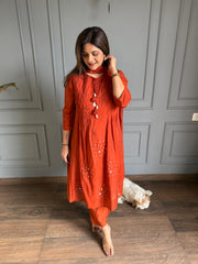 Beautiful semi formal mul chanderi suits with real mirror work (Sunanda)
