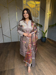 Corduroy velvet embroidered with banarasi dupatta suit (Indra)