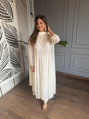 Pure chinnon hand embroidered anarkali full flared suit with chiffon dupatta (Gooseberry)