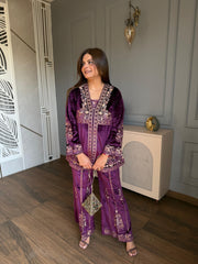 Beautiful embroidered 2 piece velvet co-ord set (Siya)