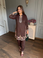 (Isha) Woollen embroidered premium co-ord set with farshi salwar