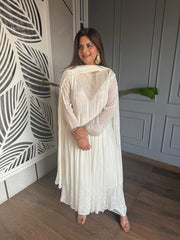 Pure chinnon hand embroidered anarkali full flared suit with chiffon dupatta (Gooseberry)
