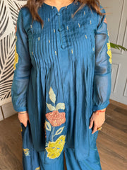 Beautiful chanderi cotton embroidered suit with full lining (Neelam)