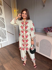 Woollen farshi salwar co-ord set with kashmiri embroidery (Meeta)