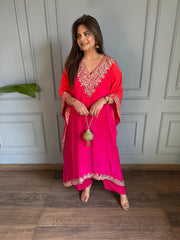 Pure crepe real mirror work detailing kaftan set (Luna)