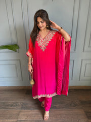 Pure crepe real mirror work detailing kaftan set (Luna)