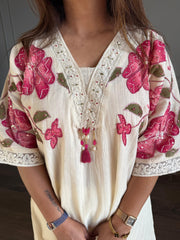 PURE COTTON HIBISCUSS EMBROIDED CO-ORD SET