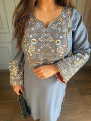 Denim lookalike embroidered co-ord set (Naima)