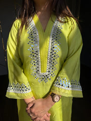 LEMON REAL MIRROR WORK CO-ORD SET