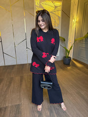 Super soft knittited wool bow worked co-ord set (Bows)