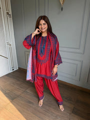 Pakistani style embroidered pure cotton suit (Purvi)