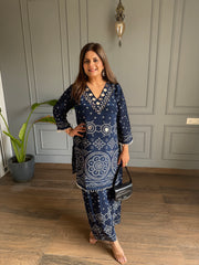 Mirror work natural crepe co-ord set (Avni)