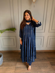 Pure chinnon anarkali suit with real mirror and pearl work on all shirt (Amrud)