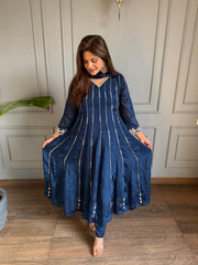 Pure chinnon anarkali suit with real mirror and pearl work on all shirt (Amrud)