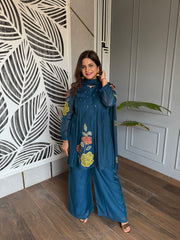 Beautiful chanderi cotton embroidered suit with full lining (Neelam)